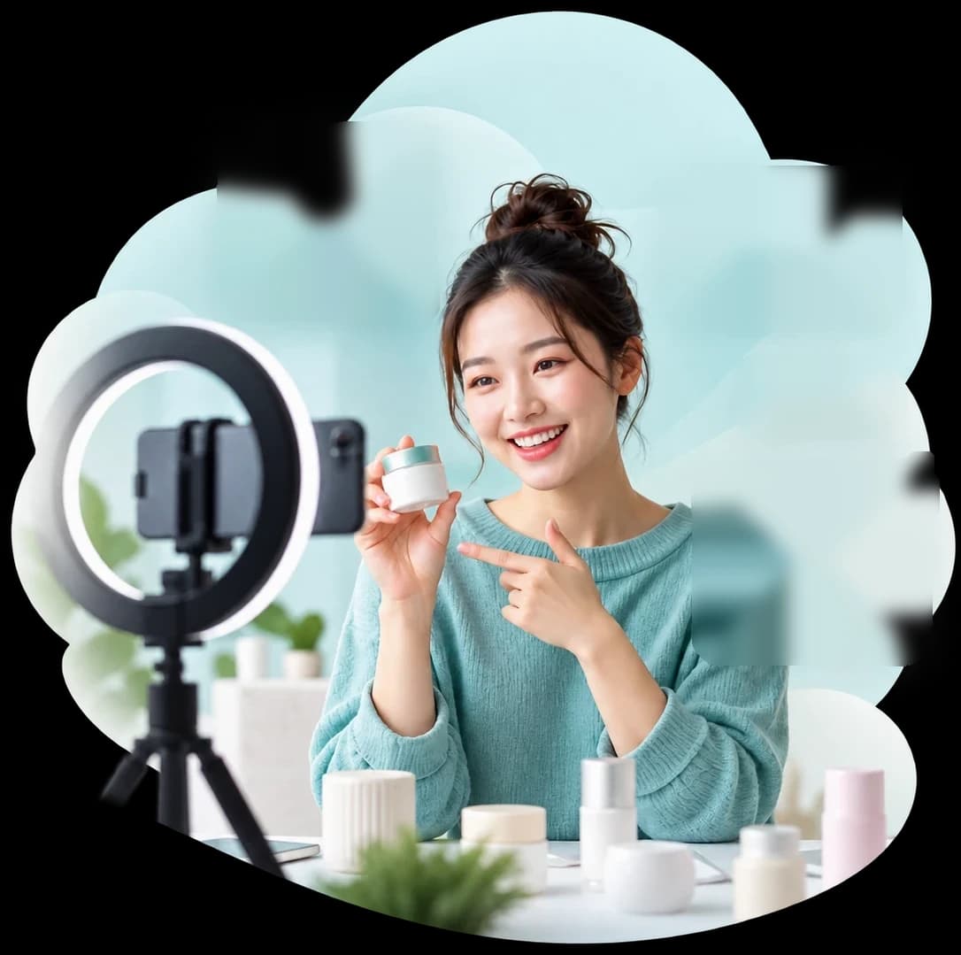 Influencer Agency: อินฟลูเอนเซอร์รีวิวสินค้าสกินแคร์หน้ากล้องพร้อมไฟวงแหวน และการ์ดสถิติ Engagement ยอดไลก์ และผู้ติดตาม